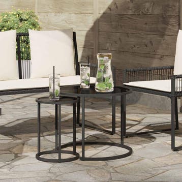 vidaXL Koffietafel Set 2 st 55 x 55 x 45 cm staal, Huis en Inrichting, Tafels | Salontafels, Verzenden, Nieuw, Glas, 50 tot 100 cm