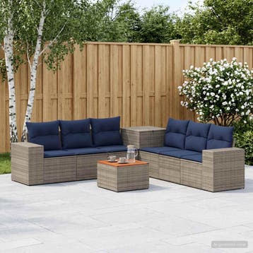 vidaXL Bankstel 8 st Grijs en Marineblauw Poly Rattan en, Huis en Inrichting, Verzenden, Nieuw