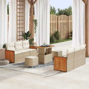 vidaXL Tuinbankenset 9 st 8-Aantal zitplaatsen Beige en, Verzenden, Nieuw, Rotan, Meer dan 8 zitplaatsen