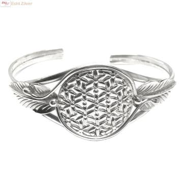Zilveren levensbloem cuff armband, Verzenden, Nieuw, Zilver