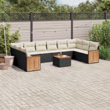 vidaXL 11-delige Loungeset met kussens poly rattan zwart, Verzenden, Nieuw, Loungeset