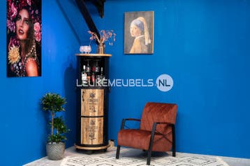 XL wijnkast / drankkast op wielen, zwart staal, Ophalen of Verzenden, Nieuw, Hout, 5 tot 15 flessen