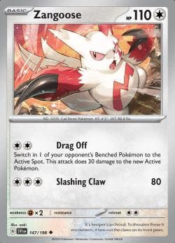 Zangoose 147/198 reverse holo Scarlet en Violet, Hobby en Vrije tijd, Ophalen of Verzenden, Nieuw, Losse kaart, Foil