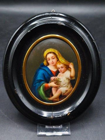 Maria con Bambino - Dipinto su ceramica, Antiek en Kunst