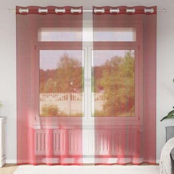 vidaXL Gordijnen voile met doorvoertules 2 st wijnrood, Verzenden, Nieuw, Rood