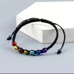 chakra armband – verstelbaar – kralen 6 mm – zwart koord, Overige materialen, Verzenden, Zwart, Nieuw