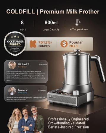 8-in-1 Elektrische Melkopschuimer: 8 Modi, 800ml, RVS, Latte, Verzenden, Nieuw