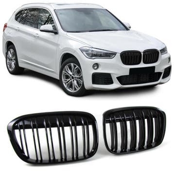 Grill voor BMW X1 F48 2015-2019 | glans zwart | dubbelspijls