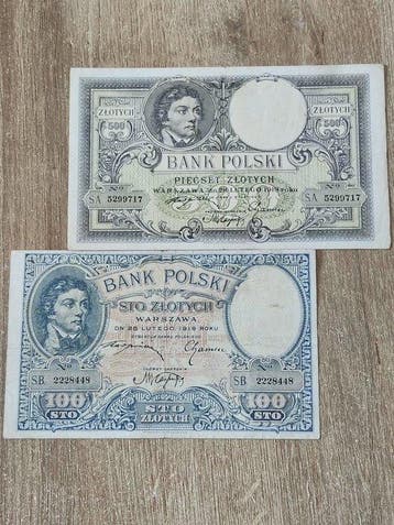 Polen. - 100 and 500 Zotych 1919(1924) - Pick 57 and 58
