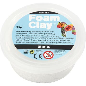 Foam Clay®, glitter, wit, 35 gr/ 1 Doosje, Nieuw