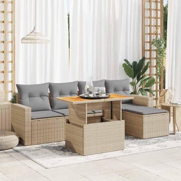 vidaXL 6-delige Loungeset met kussens poly rattan beige, Tuin en Terras, Verzenden, Nieuw, Loungeset