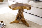 Massieve bijzettafel ROOT 40cm teak met jaarringen - 38237, Ophalen of Verzenden, Nieuw