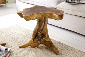 Massieve bijzettafel ROOT 40cm teak met jaarringen - 38237, Ophalen of Verzenden, Nieuw
