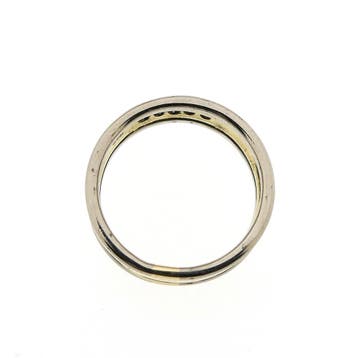 Bicolor brede gouden rijring met diamant; 0,10 ct., Gebruikt, 19 tot 20, Ophalen of Verzenden, Dame of Heer