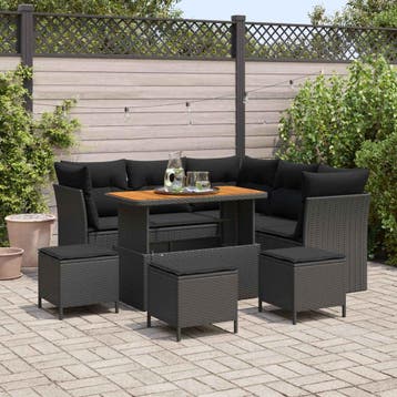vidaXL Tuin Sofa Set 9 st 5-Aantal zitplaatsen Zwart poly, Verzenden, Nieuw, Meer dan 8 zitplaatsen