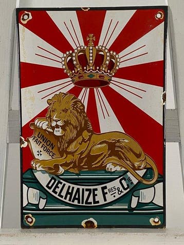 Delhaize - Emaille plaat - 30x20cm - Gemaakt van een dikke