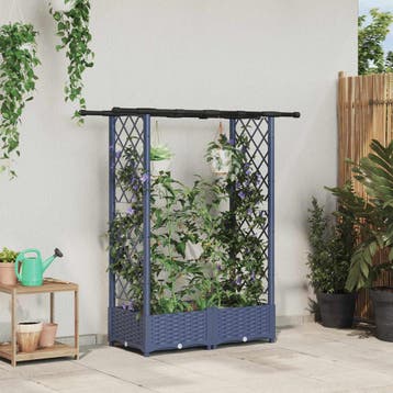 vidaXL Verhoogd Bed met Trellis en Dak Grijs 122,5 x 40 x, Verzenden, Nieuw, Minder dan 60 cm, 60 cm of meer