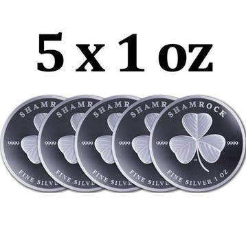 Niue. 2 Dollars 5 x 2022 1oz $2 NZD Niue Shamrock Silver