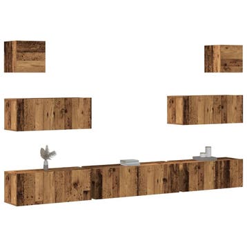 vidaXL 7-delig Tv-meubelset wandmontage bewerkt hout oud, Verzenden, Nieuw, Overige houtsoorten