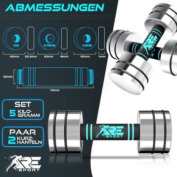 Dumbells set - Gewichten set - Halterset - Gietijzer - 2x5 k, Verzenden, Zo goed als nieuw
