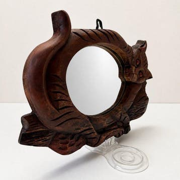 Handgesneden - Spiegel - Hout, Glas - Katten Spiegel