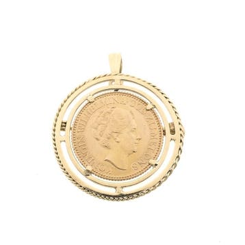Gouden hanger/broche van 10 gulden munt; Koningin Wilhelm..., Ophalen of Verzenden, Gebruikt, Goud, Overige merken