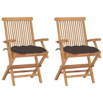 vidaXL Tuinstoelen 2 st met taupe kussens massief teakhout, Tuin en Terras, Tuinstoelen, Verzenden, Nieuw, Teakhout