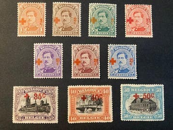 België 1918 - Rode Kruis met rode opdruk : de 10 kleinste, Postzegels en Munten, Postzegels | Europa | België, Gestempeld