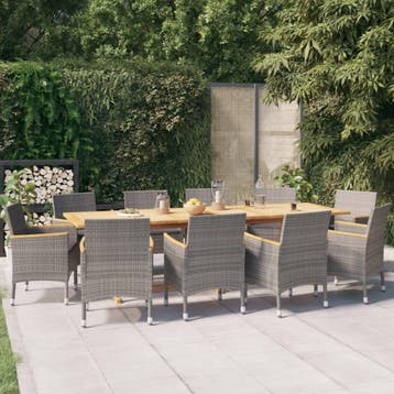 vidaXL 11-delige Tuinset met kussens grijs, Verzenden, Nieuw, Meer dan 8 zitplaatsen, Tuinset