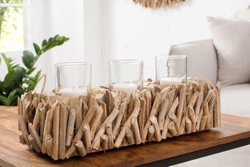 Elegante lantaarn FOSSIL 50cm drijfhout kandelaar voor 3, Ophalen of Verzenden, Nieuw