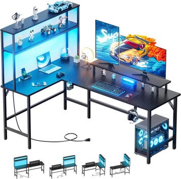 Gaming bureau - Gaming desk - Hoekbureau - 150x50 cm - Zwart, Huis en Inrichting, Bureaus, Verzenden, Zo goed als nieuw