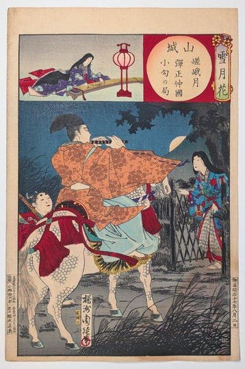 Settsu: Maan boven Suma - Sneeuw, Maan en Bloemen - Japanse, Antiek en Kunst