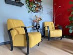 Set van 2 leren fauteuils met stalen frame - geel leer, Huis en Inrichting, Fauteuils, Ophalen of Verzenden, Nieuw, Leer