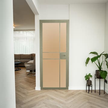 Stalen Binnendeur 6 Vlaks Olijfgroen Matglas Met slot, Minder dan 80 cm, Binnendeur, Nieuw, Metaal