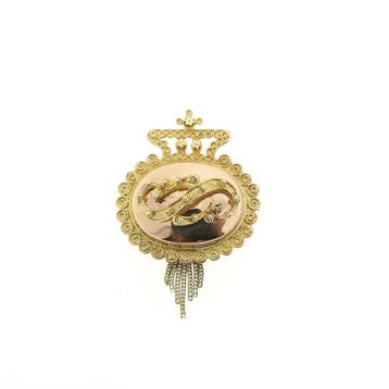 Antieke bicolor gouden broche van een mutsenbel, Sieraden, Tassen en Uiterlijk, Broches, Ophalen of Verzenden, Gebruikt, Goud