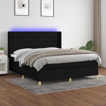 vidaXL Boxspring met matras en LED stof zwart 180x200 cm, Eenpersoons, Verzenden, Zwart, Nieuw