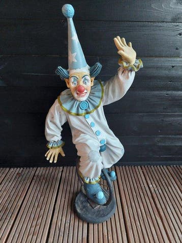 Jun Asilo - Beeld, Clown op eenwieler - 74 cm - Hars, Metaal