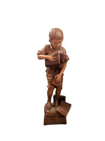 Otto PETRI (1860-1942) - Beeldje, Scolaro con libri - 53 cm
