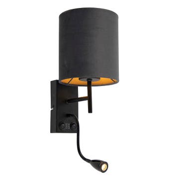 Art Deco wandlamp zwart met velours donkergrijze kap -, Verzenden, Nieuw