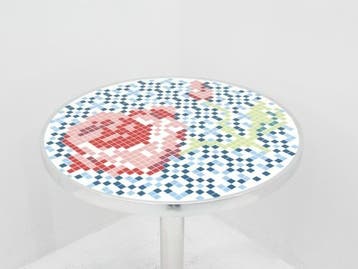 Bijzettafel - Ø60cm - mozaiekprint - 3-poot chroom, Ophalen of Verzenden, Gebruikt