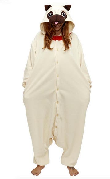 KIMU® Onesie Mopshond Pak M-L of 170-176 Hondenpak Kostuum P, Maat 38/40 (M), Carnaval, Nieuw, Ophalen of Verzenden