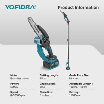 YOFIDRA Telescopische Snoeizaag 8-Inch Brushless Motor - 2-i, Verzenden, Nieuw