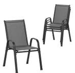 4 Stapelbare Tuinstoelen–Metaal en Ademende Stof, Grijs, Verzenden, Nieuw
