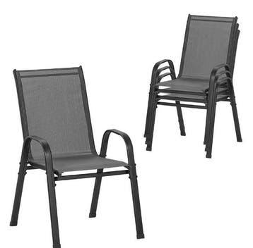 4 Stapelbare Tuinstoelen–Metaal en Ademende Stof, Grijs, Tuin en Terras, Verzenden, Nieuw