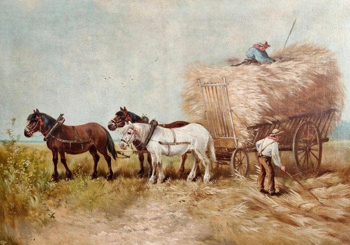 Paul Henry Schouten (1868-1922) - Hooiwagen met paarden, Antiek en Kunst, Kunst | Schilderijen | Klassiek