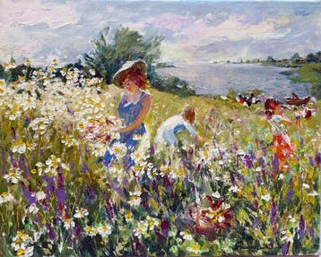 Anatoly Belonog (1946) - Champs en Fleurs au Bord de l’Eau