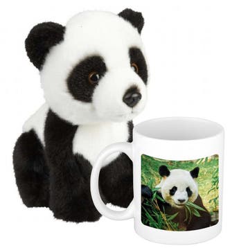 Cadeauset panda knuffel - pluche - 18 cm - drinkbeker 300, Verzenden, Nieuw