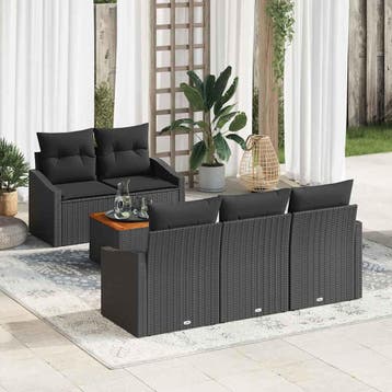 vidaXL Tuinbankenset 6 st Zwart poly rattan, Verzenden, Nieuw, Rotan, 6 zitplaatsen