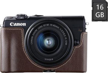Canon EOS M100 Systeemcamera + 15-45mm Lens - Zwart, Verzenden, Zo goed als nieuw