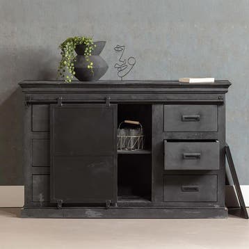 Dressoir Mangohout Milan 140 Zwart, Verzenden, Nieuw, Overige houtsoorten, Industriële meubels